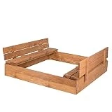 SPRINGOS Sandkasten mit Sitzbank und Abdeckung Kindersandkasten 120 cm x 120 cm Holzsandkasten imprägniert Spielplatz Gartenspielgerät